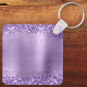 Funkelnd Lila Glitzer Girly Foil Mit Monogramm Schlüsselanhänger (Rückseite)