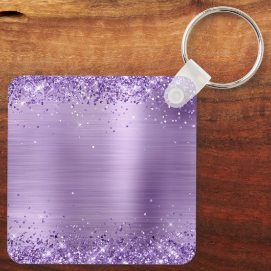 Funkelnd Lila Glitzer Girly Foil Mit Monogramm Schlüsselanhänger (Rückseite)