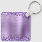 Funkelnd Lila Glitzer Girly Foil Mit Monogramm Schlüsselanhänger (Rückseite)