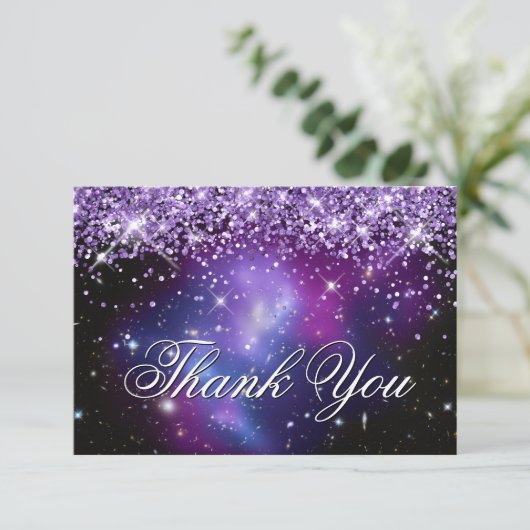Funkelnd Lila Glitzer Lila HimmelsFoto Dankeskarte (Stehend Vorderseite)