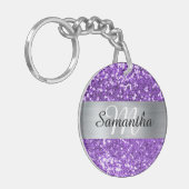 Funkelnd Lila Glitzer Silver Foil Monogramm Schlüsselanhänger (Vorderseite links)