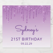 Funkelnd Lila Glitzer Tropfen 21. Geburtstag Party Schaumweinetikett (Einzelnes Label)