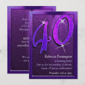 Funkelnd Lila Party Einladung 40. Geburtstag (Vorne/Hinten)