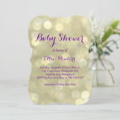 Funkelnd Lila und Gold Baby Dusche Einladung (Stehend Vorderseite)