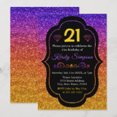 Funkelnd Lila und orangefarbener Glitzer Geburtsta Einladung (Vorne/Hinten)