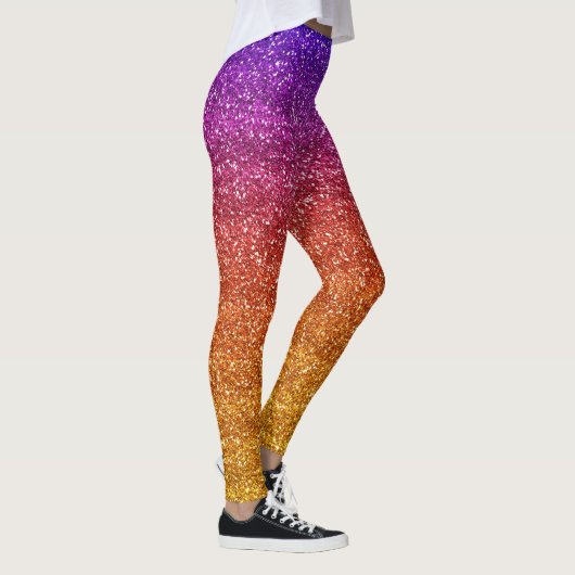 Funkelnd Lila und orangefarbener Glitzer Leggings (Rechts)