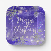 Funkelnd Lila Winterwonderland Frohe Weihnachten Pappteller (Vorderseite)