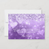 Funkelnd Lilac-Glitzer Lila Herzstücke Dankeskarte (Rückseite)