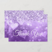Funkelnd Lilac-Glitzer Lila Herzstücke Dankeskarte (Vorne/Hinten)