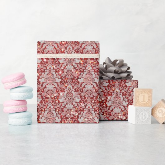Funkelnd Luxus Damask & Glitzer - Rot Geschenkpapier (Babyparty)