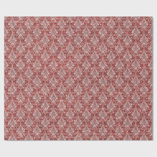 Funkelnd Luxus Damask & Glitzer - Rot Geschenkpapier (Flach)