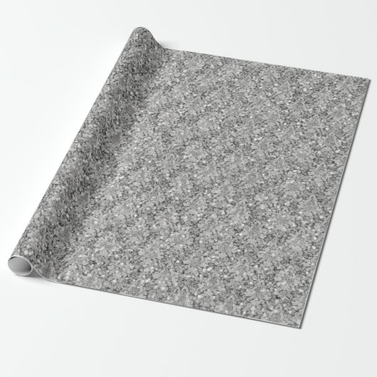 Funkelnd Luxus Damask & Glitzer - Silber Geschenkpapier (Ungerollt)