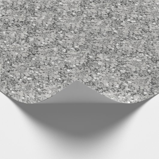 Funkelnd Luxus Damask & Glitzer - Silber Geschenkpapier (Ecke)