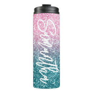 Funkelnd Luxus Hellrosa Türkis Ombre Glitter Thermosbecher