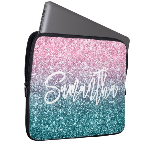 Funkelnd Luxus Light Pink Aquamarin Ombre Glitzer Laptopschutzhülle (Vorne Rechts)
