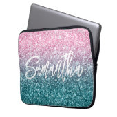 Funkelnd Luxus Light Pink Aquamarin Ombre Glitzer Laptopschutzhülle (Vorderseite Links)