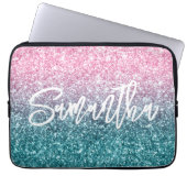 Funkelnd Luxus Light Pink Aquamarin Ombre Glitzer Laptopschutzhülle (Vorderseite)