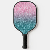 Funkelnd Luxus Light Pink Aquamarin Ombre Glitzer Pickleball Schläger (Rückseite)