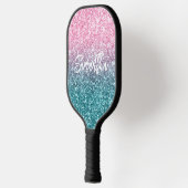 Funkelnd Luxus Light Pink Aquamarin Ombre Glitzer Pickleball Schläger (Links)