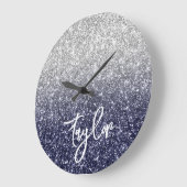 Funkelnd Luxus Silver Navy Glitzer Ombre Große Wanduhr (Winkel)