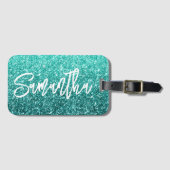 Funkelnd Luxus Türkis Aquamarin Ombre Glitzer Gepäckanhänger (Vorderseite (Horizontal))
