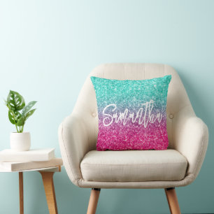 Funkelnd Luxus Türkis Hot Pink Ombre Glitzer Kissen