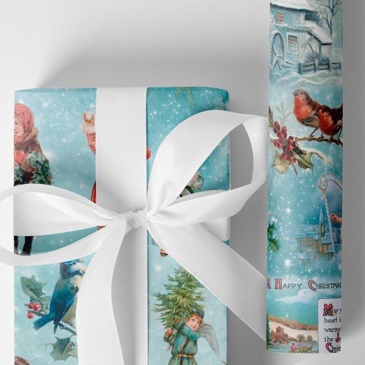 Funkelnd Magical Winter Vintage Christmas Collage Geschenkpapier