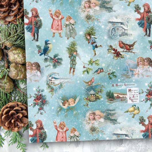 Funkelnd Magical Winter Vintage Christmas Collage Seidenpapier