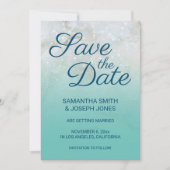 Funkelnd Marble Aquamarin Ombre Save the Date Einladung (Vorderseite)