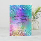 Funkelnd Meerjungfrau Glitzer Foil 50. Geburtstag Einladung (Stehend Vorderseite)