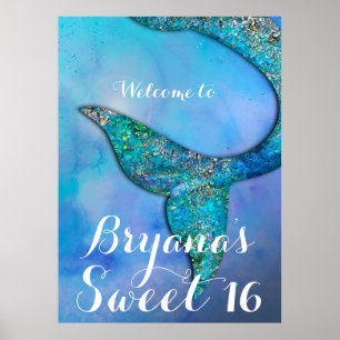 Funkelnd Mermaid Fin Schwanz Birthday Party Banner Poster
