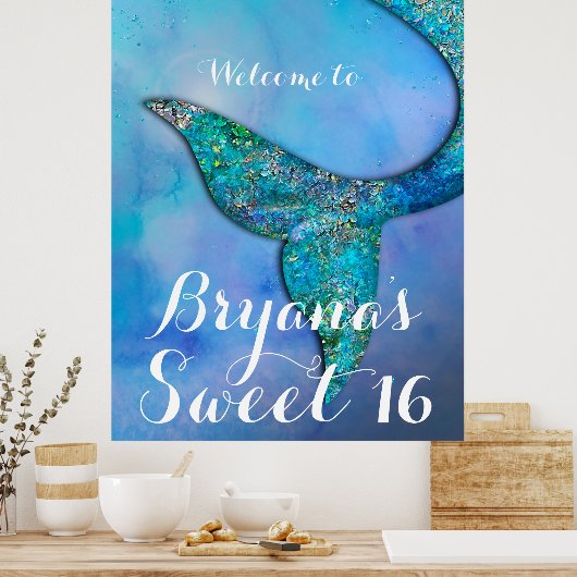 Funkelnd Mermaid Fin Schwanz Birthday Party Banner Poster (Küche)