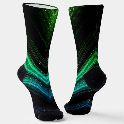 Funkelnd metallische Aqua-Grüngalaxie Zickzack Lin Socken (Gewinkelt)