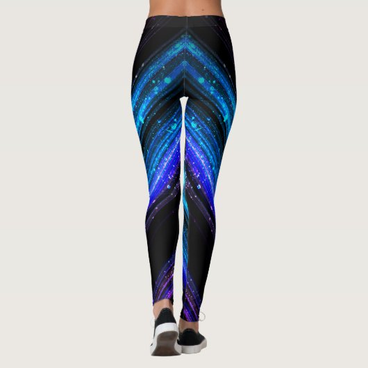 Funkelnd metallische blaue lila Galaxie-Zickzack L Leggings (Rückseite)