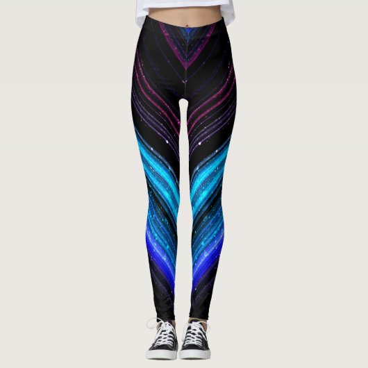 Funkelnd metallische blaue lila Galaxie-Zickzack L Leggings (Vorderseite)