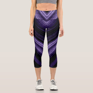 Funkelnd metallische ultraviolette Galaxie Zickzac Capri Leggings