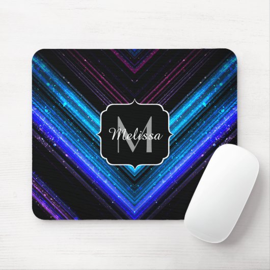 Funkelnd metallisches blaues lila Zickzack Monogra Mousepad (Mit Mouse)