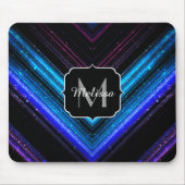 Funkelnd metallisches blaues lila Zickzack Monogra Mousepad (Vorne)