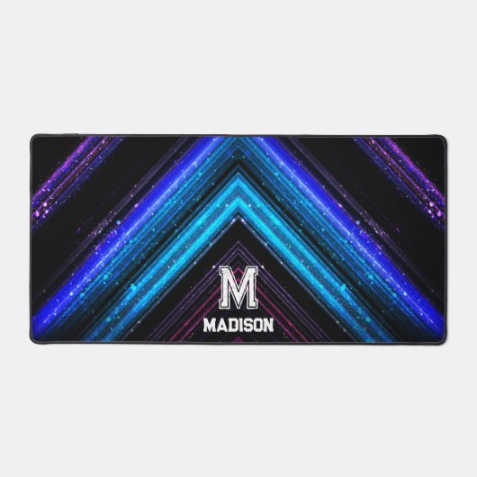 Funkelnd metallisches blaues lila Zickzack Monogra Schreibtischunterlage (Vorderseite)
