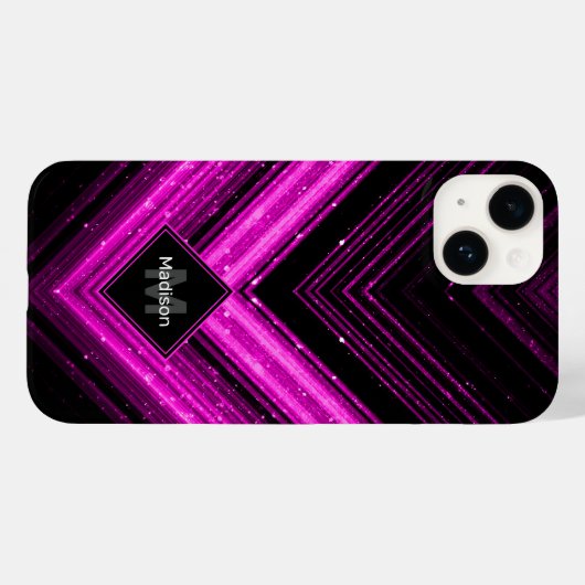 Funkelnd metallisches, heißrosa, Zickzack Monogram Case-Mate iPhone Hülle (Rückseite (Horizontal))