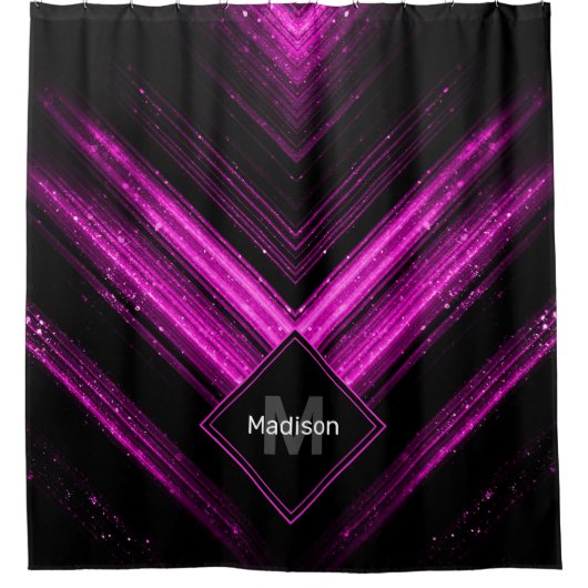 Funkelnd metallisches, heißrosa, Zickzack Monogram Duschvorhang (Vorderseite)
