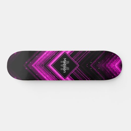 Funkelnd metallisches, heißrosa, Zickzack Monogram Skateboard (Horizontal)
