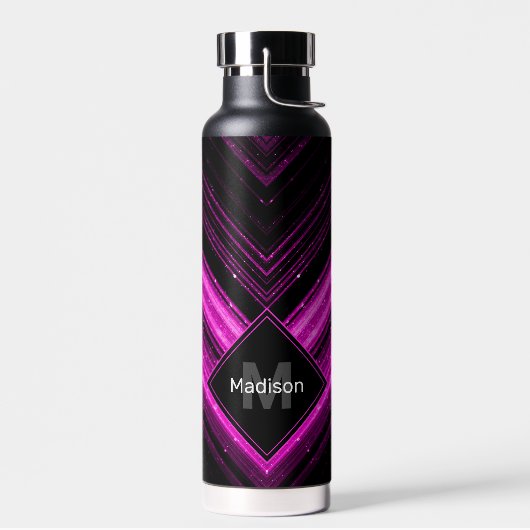 Funkelnd metallisches, heißrosa, Zickzack Monogram Trinkflasche (Links)