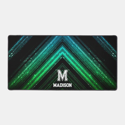 Funkelnd Metallneon-grüne Galaxie Zickzack Monogra Schreibtischunterlage (Vorderseite)