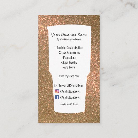 Funkelnd Modern Glitzer Tumbler Crafter Logo Visitenkarte (Rückseite)