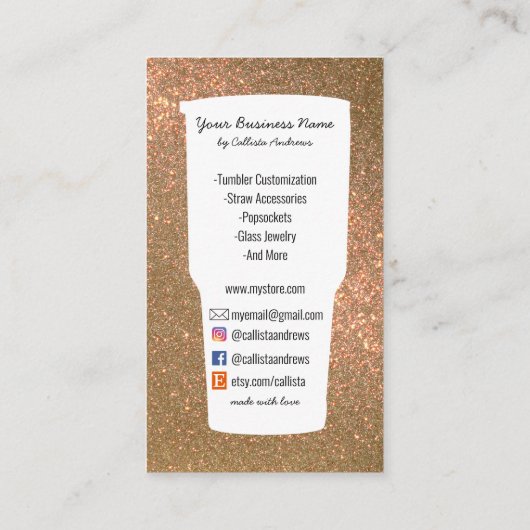 Funkelnd Modern Glitzer Tumbler Crafter Logo Visitenkarte (Rückseite)