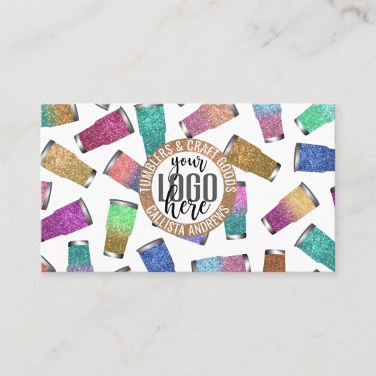 Funkelnd Modern Glitzer Tumbler Crafter Logo Visitenkarte (Vorderseite)