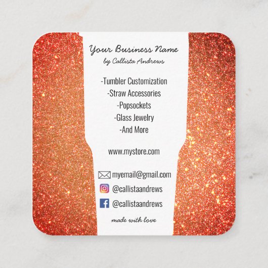 Funkelnd, moderner Nebel-Glitzer-Tumbler-Crafter Quadratische Visitenkarte (Rückseite)