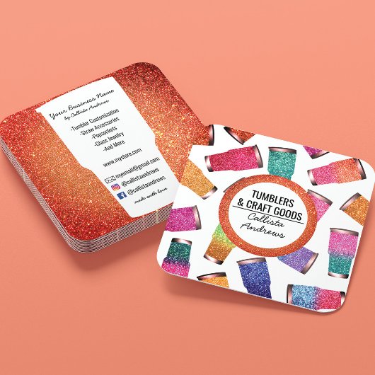 Funkelnd, moderner Nebel-Glitzer-Tumbler-Crafter Quadratische Visitenkarte