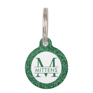 Funkelnd Monogramm des grünen Glitzer Haustiermarke